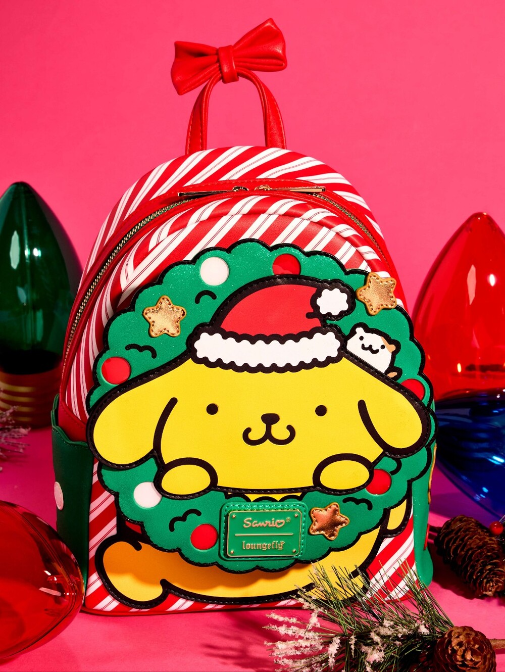 Loungefly Sanrio Pompompurin Christmas Wreath Light Up Mini Backpack